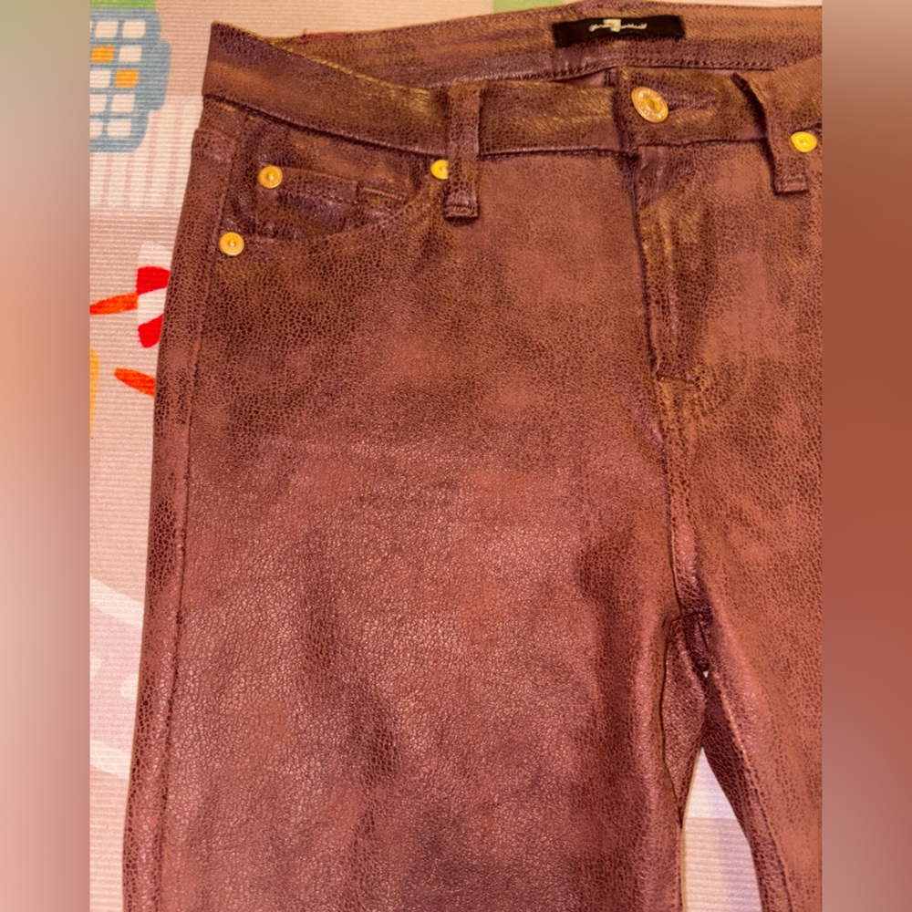 7For all mankind  Womens Skinny Jeans Coated Crackled Brown Stretch